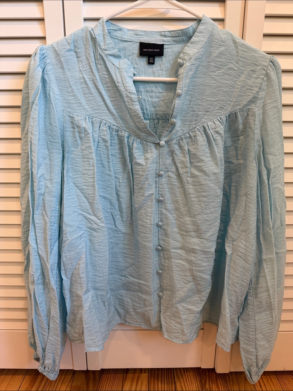 Who What Wear Sky Blue Button-Front Blouse
